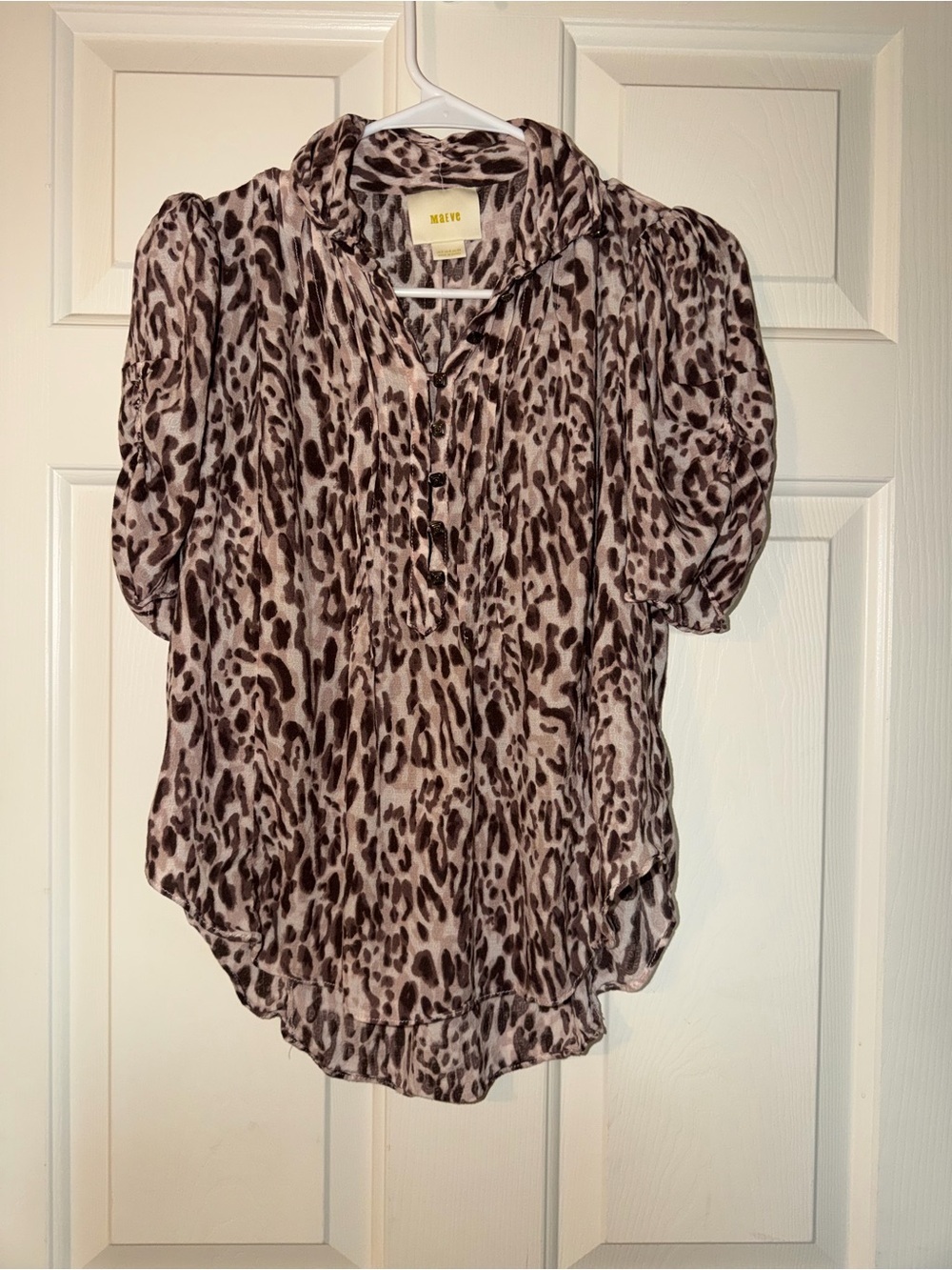 Maeve Brown Leopard Print Blouse Puff Sleeve - size S